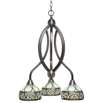 Bow 3 Light Chandelier Brushed Nickel Finish, 7" Royal Merlot Art Glass