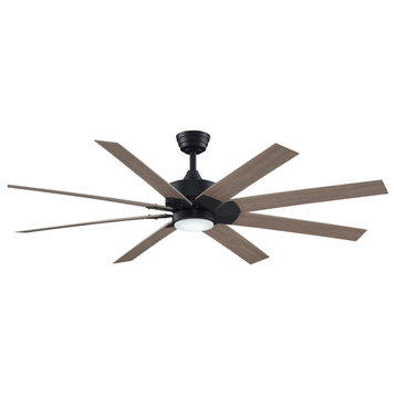 Levon 64" Ceiling Fan Black With Washed Pine Blades and LED Light