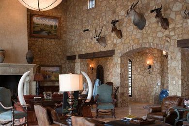 Inspiration for a mediterranean family room remodel in Dallas