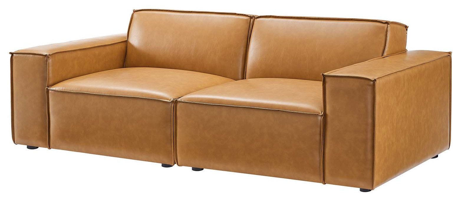 Loveseat Sofa, Faux Vegan Leather, Tan, Modern, Living Lounge Hotel Hospitality