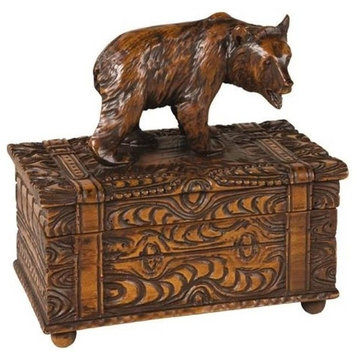 Lidded Box Playful Cub Bear Rustic Intricately Carved Hand-Cast Resin