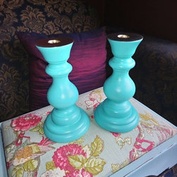 SOLD-pair of vintage wooden candlesticks...&pound;20.00 - Candles & Candle Holders