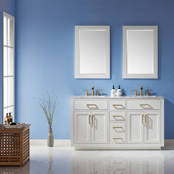 Ivy 60" Double Bathroom Vanity Set in White and Carrara White Marble Countertop