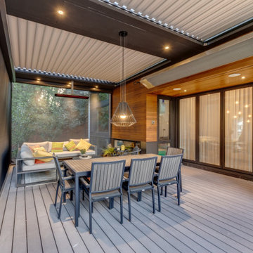 StruXure Adjustable Pergola Over Seating Area with Phantom Motorized Screens