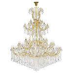 Elegant Furniture & Lighting - Maria Theresa 84-Light Gold Chandelier, Crystal: Royal Cut - A heavenly high point to your home, Maria Theresa collection pendant lamps are ablaze with hundreds of resplendent crystals. Copious strands of sparkling clear or crystals dangle from elaborate tiers of glass-coated steel arms in gold finish. An imperial favorite for the stairwell, dining room, or living room.