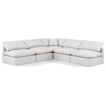 Meridian Furniture - Indulge Upholstered Modular L-Shaped Sectional, Cream, 5-Piece: 4 Armless Chair, 1 Corner Chair, Fiber Stuffed Vegan Leather - Experience ultimate comfort and style with our cream vegan leather Indulge Sectional. The luxurious vegan leather will elevate the aesthetic of any room. This sofa provides ample space for you to relax while its modular build offers the option of unlimited configurations. Whether you're looking to add a stylish element to your living room or a comfortable seating option to your bedroom, this sofa is the perfect choice.