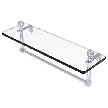 Mambo 16" Glass Vanity Shelf with Towel Bar, Satin Chrome
