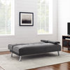 Modern Futon Sofa, Charcoal Gray Microsuede Seat With Drop Down Cup Holders
