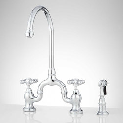PONTICELLO BRIDGE KITCHEN FAUCET WITH SIDE SPRAY - CROSS HANDLES - Kitchen Faucets