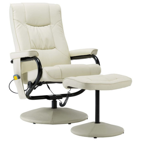 vidaXL Massage Chair Swivel Massage Recliner with Foot Stool Cream Faux Leather