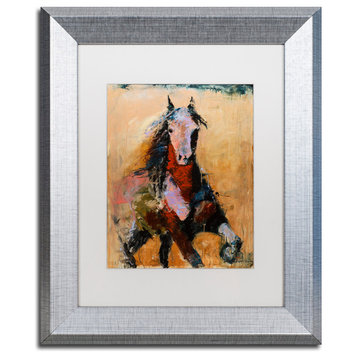 Joarez 'Golden Horse' Framed Art, Silver Frame, 11"x14", White Matte