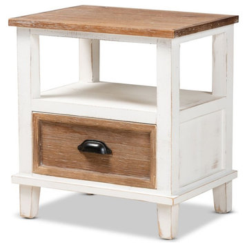 Bowery Hill White and Oak Brown Finished Wood 1-Drawer Nightstand