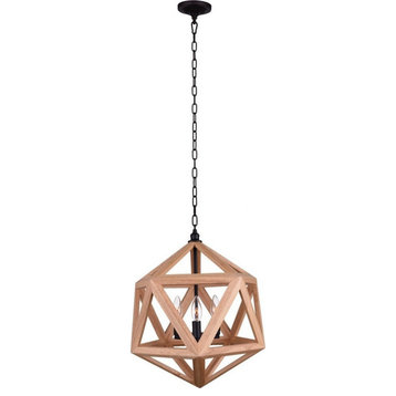 CWI Lighting 9945P17-3-101 3 Light Chandelier with Natural Wood Finish