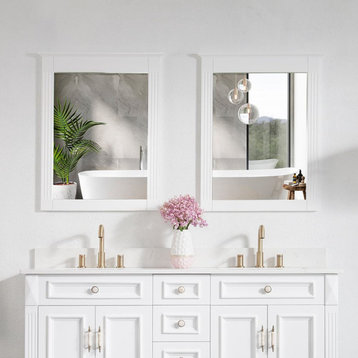 Solid Wood Bathroom Vanity Mirror for Wall Mounted, White, 26x33, 2 Pieces