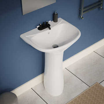 White Small Pedestal Bathroom Sink 16" Sink with Overflow Renovators Supply