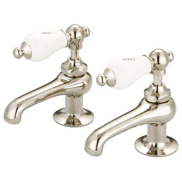 Vintage Classic Basin Lavatory Faucet, Polished Nickel, "Hot" and "Cold" Lever