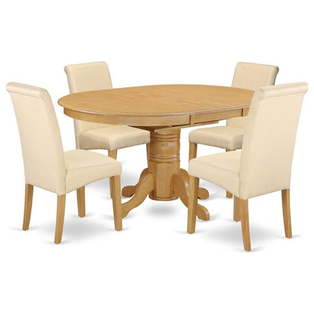 East West Furniture Avon 5-piece Wood Dining Set in Oak/Beige