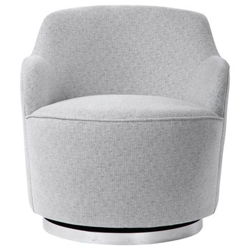 Elegant Soft Gray Swivel Accent Chair Round Barrel Minimalist Silver Spinning