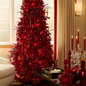 Festive Red Christmas Tree and Decor