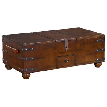 48" Rectangular Rustic Wood Trunk Coffee Table Storage
