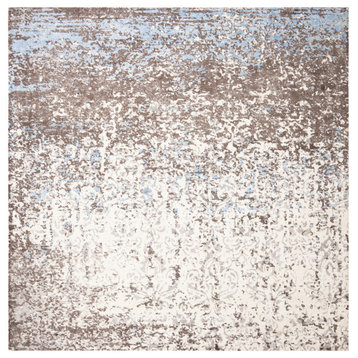 Expression Exp477F Vintage Distressed Rug, Ivory and Gray, 6'0"x6'0" Square