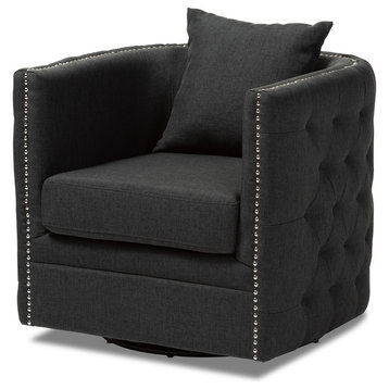 Karita Upholstered Tufted Swivel Chair, Gray