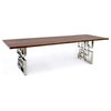 Dining Table With Modern Geometric Base, Black Walnut Plank Top, 60x48x31