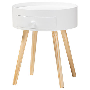 Leah Mid-Century Modern 1-Drawer Wood Nightstand, White