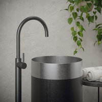 Karran Cinox Stainless Steel Round Pedestal Sink, Stainless Steel and Gunmetal Grey