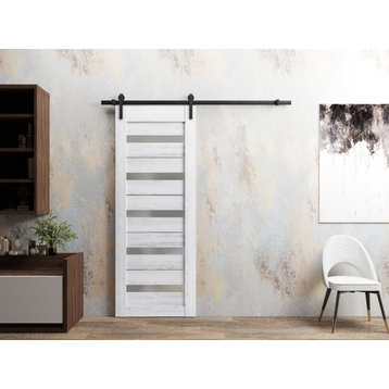 Barn Door 36 x 84, Quadro 4445 Nordic White & Frosted Glass, 6.6FT