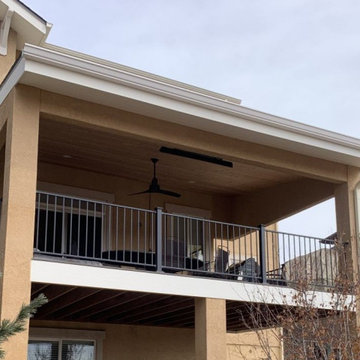 Large Composite Deck with Shed Roof Deck Cover Featuring an Overhead Patio Heate