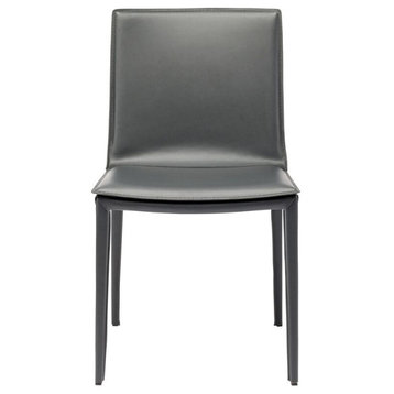 Palma Leather Dining Chair,Dark Grey Leather