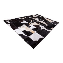 Handmade Cowhide Patchwork Area Rug, Rectangle Black White 9&rsquo;4&rdquo;x6&rsquo;5&rdquo; - Area Rugs