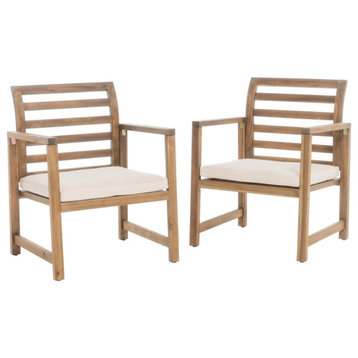 Emilano Outdoor Acacia Wood Club Chair with Water Resistant Cushions, Set of 2