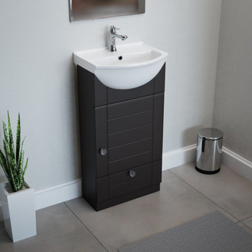 Small Bathroom Vanity Cabinet Sink White with Black Cabinet, Faucet and Drain