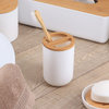 White PADANG Toothbrush Holder & Toothpaste Holder with Bamboo Top