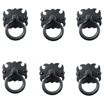 Black Wrought Iron Cabinet Ring Pulls 2.75" W Rust Resistant Pack of 6