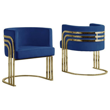 Navy Blue Velvet Accent Barrel Leisure Chair with Gold Chrome Legs