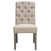 Set of Two Napa Tufted Dining Side Chairs in Sand Linen Fabric, Wood Legs
