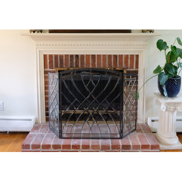 TMI Bevel Clear Glass Folding Fireplace Screen Hand Made, 51"x34"