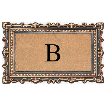 Carson Bronze/Beige Rubber And Coir 24"x36", Monogrammed Doormat, B