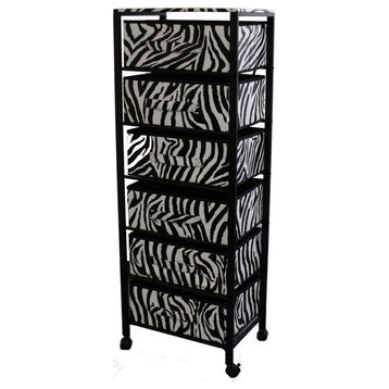 52.5"H 6 Drawer Black Frame Rack On Wheels,  Zebra Print