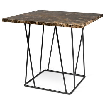 Helix 20"x20" Marble Side Table, Top: Brown