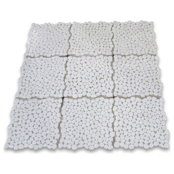 Tumbled Thassos White Marble Pebble Stone Non Slip Shower Floor Tile, 1 sheet