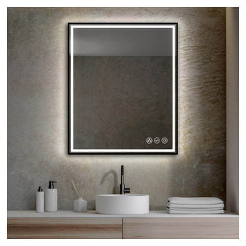 Fogless, Dimmable, Color Temperature Adjustable LED Mirror, Matte Black, 30x36