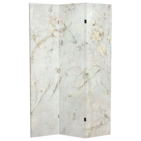 6' Tall Double Sided Ivory Flowers Canvas Room Divider