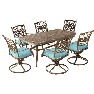 Traditions 7-Piece Dining Set in Blue, 72 x 38" Cast-top Table