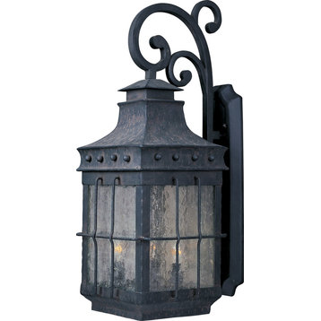 Nantucket 4-Light Outdoor Wall Lantern, Country Forge With Seedy Glass/Shade