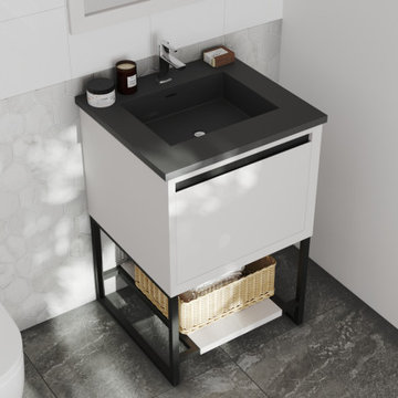 Laviva 313SMR-24W-MB Alto 24 - White Vanity Cabinet + Matte Black VIVA Stone Sol