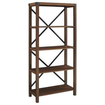 64" Farmhouse Metal Bookcase, Dark Walnut